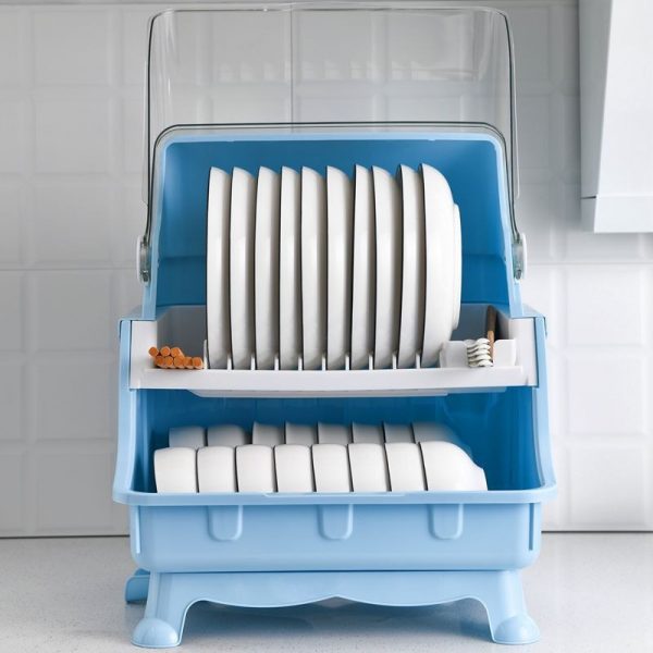 2 Layer Dish Rack With Cover At